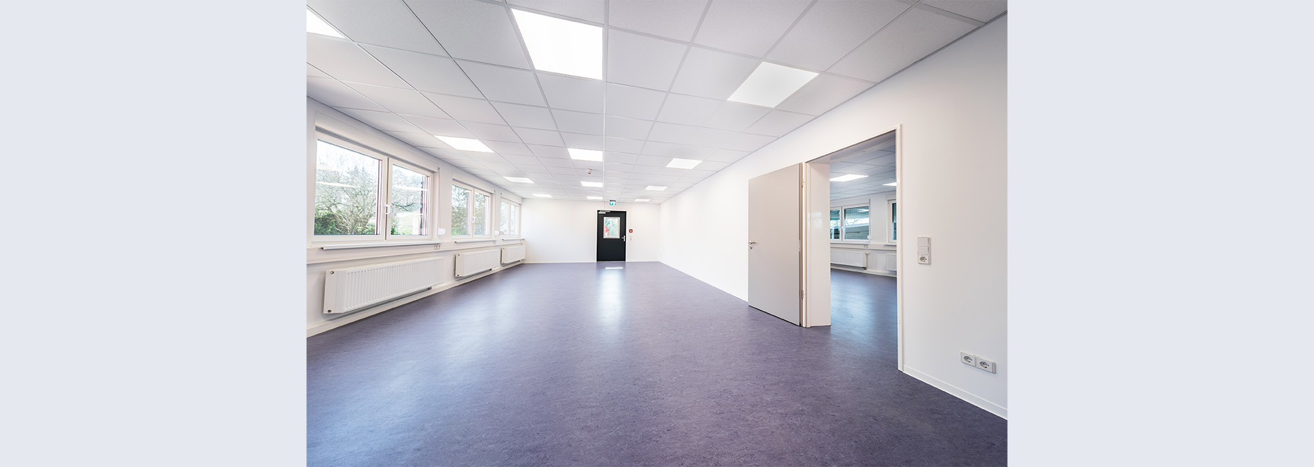 Empty space in a school building, built by Novocont using modular construction.